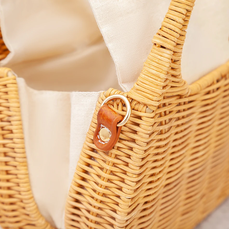 Woven Rattan Beach Bag For Women 2022 Summer New Handmade Nature Vintage Straw Handbag Vacation Shoulder Crossbody Bag Casual