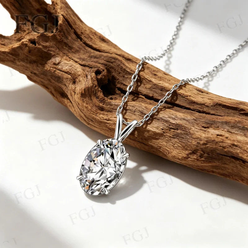 1CT 4,5CT Ovaler D VVS1 Moissanit-Anhänger Halskette 925 Sterling Silber 14K Vergoldet Hochwertige Feine Schmuckgeschenke für Frauen – Detail 10