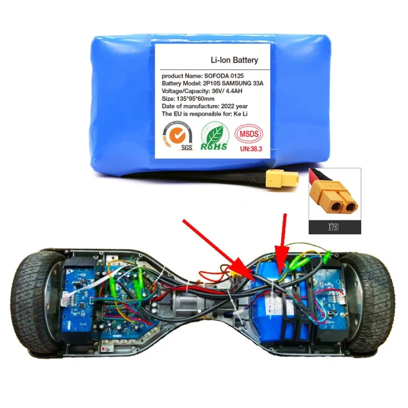 Original Package 36V 4400mAh 4.4Ah Self Balancing HoverBoard Unicycle Lithium Ion Rechargeable Battery for Electric Scooter