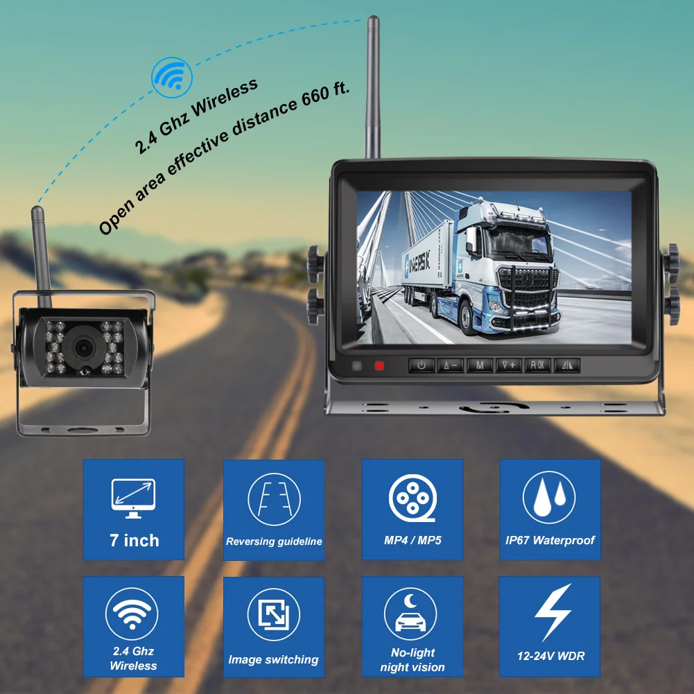 7inch WIFI Truck Monitor Display wireless 1camera/2camera reversing Camera screen for car monitor for auto Truck RV