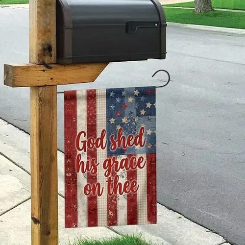 God Shed His Grace On Thee Garden Flag, 4th of July Christian Patriotic House Fl AAV hhz