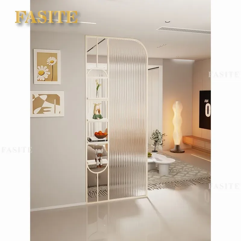 For Living Room Home Office Cream Wrought Iron Changhong Glass Partition Simple Modern Screen Divider Atmosphere Decor