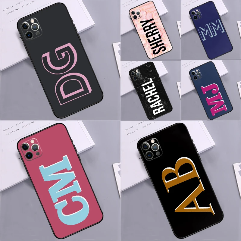 Custom Initials Coloured Monogram Phone Case For iPhone 14 13 12 11 15 16 Pro Max Mini X XS Max XR 7 8 Plus Cover