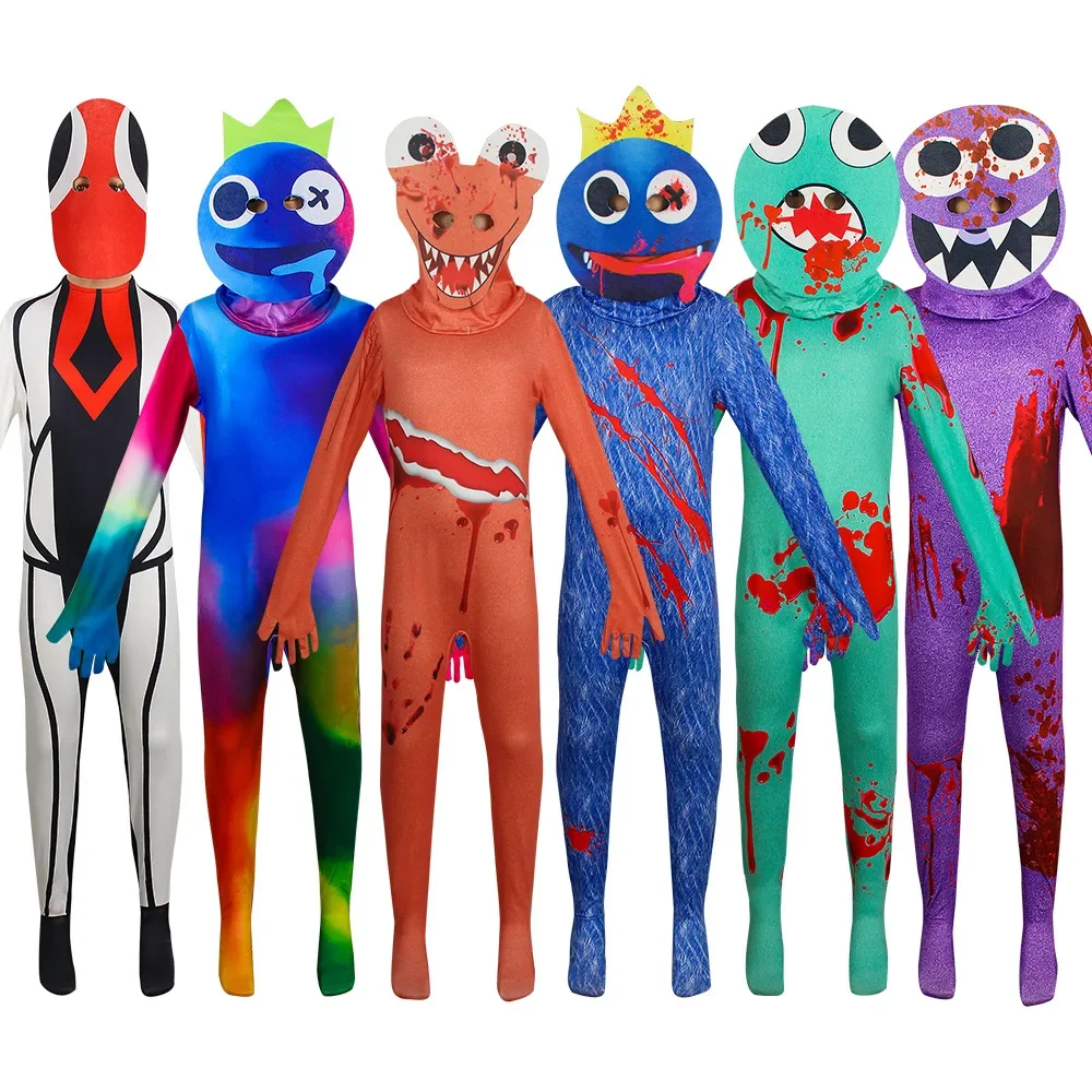 

Rainbow Costume Kids Boys Blue Monster Wiki Cosplay Horror Game Halloween Jumpsuit Including Headgear Party Costume