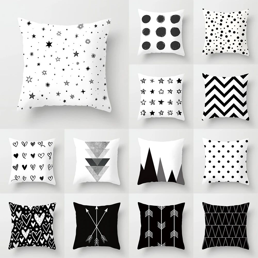 Nordic Black and White Geometric Double-sided Printed pillow cover Short plush Suitable living rooms sofas throw cushion cover