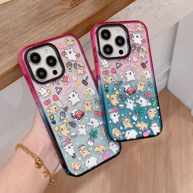 

Dog Friend 2.0 Acrylic Colorful Border Phone Case Cover for iPhone 11 12 13 14 15 Pro Max Case