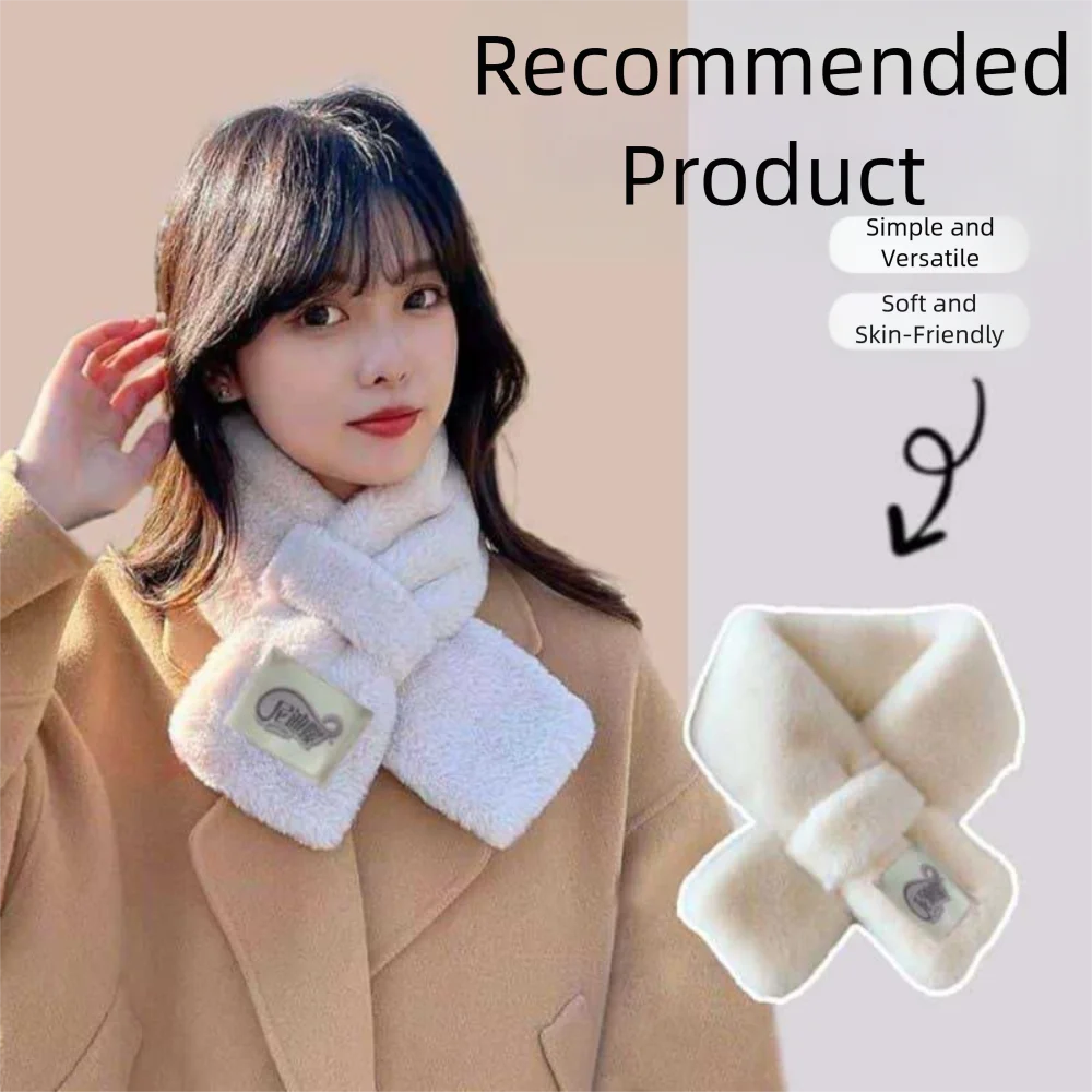 

Fashion Thicken Warm Faux Fur Winter Scarf Cross Soft Plush Shawl Scarves Windproof Solid Color Neck Protector for Women