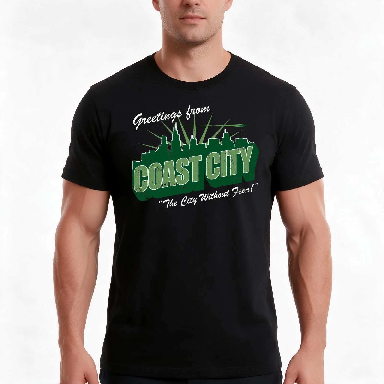 Greetings From Coast City T-Shirt, Summer Casual Cotton Tee, Oversized Streetwear Tops, Vintage Graphic Print, Unisex Men Women