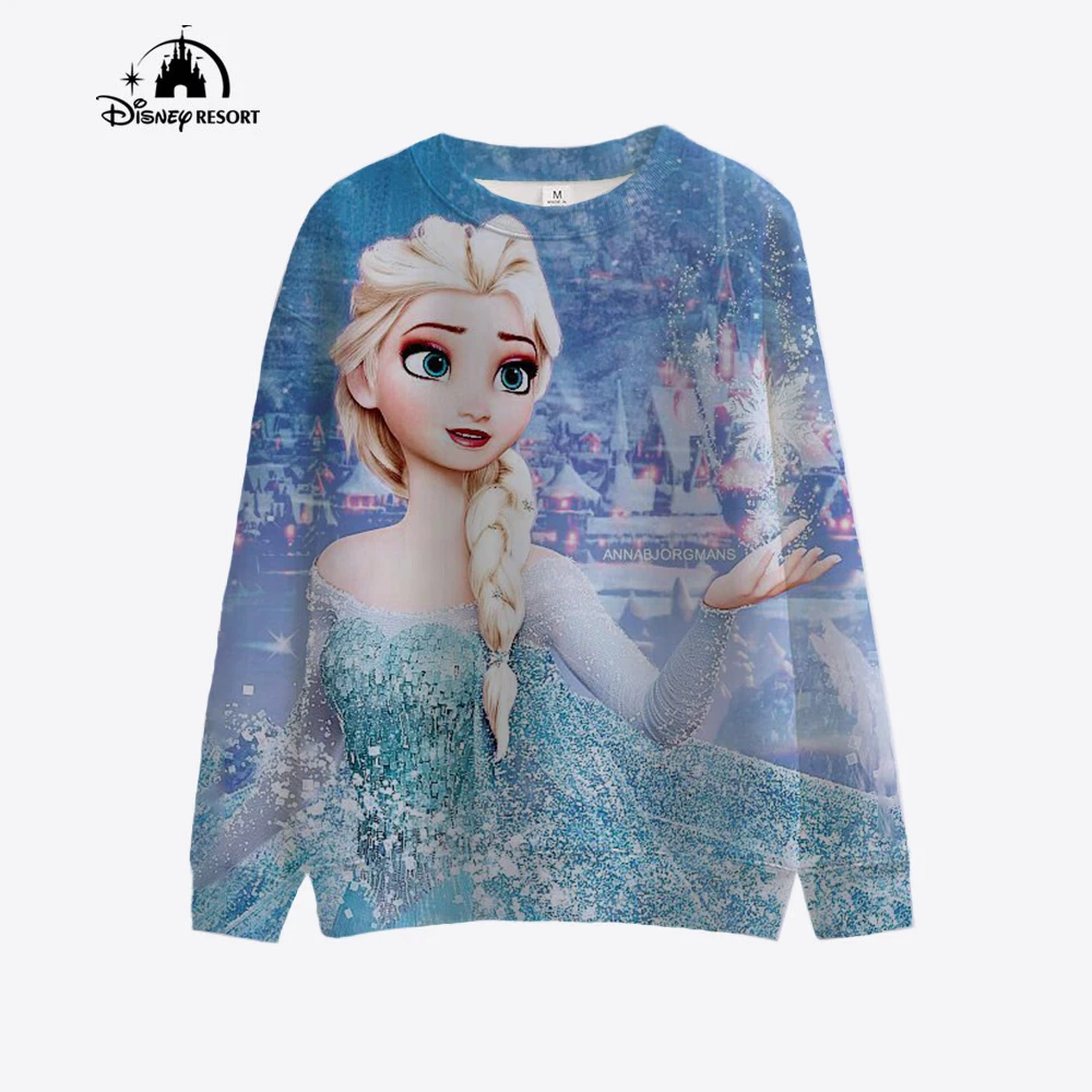 2024 Fall New Women\'s Fashion Casual Sweatshirt Disney Mermaid Princess Print Crew Neck Long Sleeve Ladies Pullover