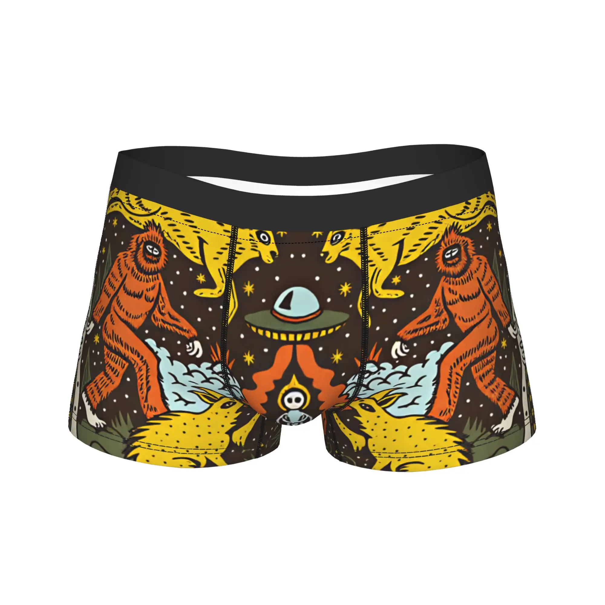 Cryptid Creatures Illustration Underwear  Novelty Underpants Pattern Boxer Brief For Men Pouch Oversize Trunk