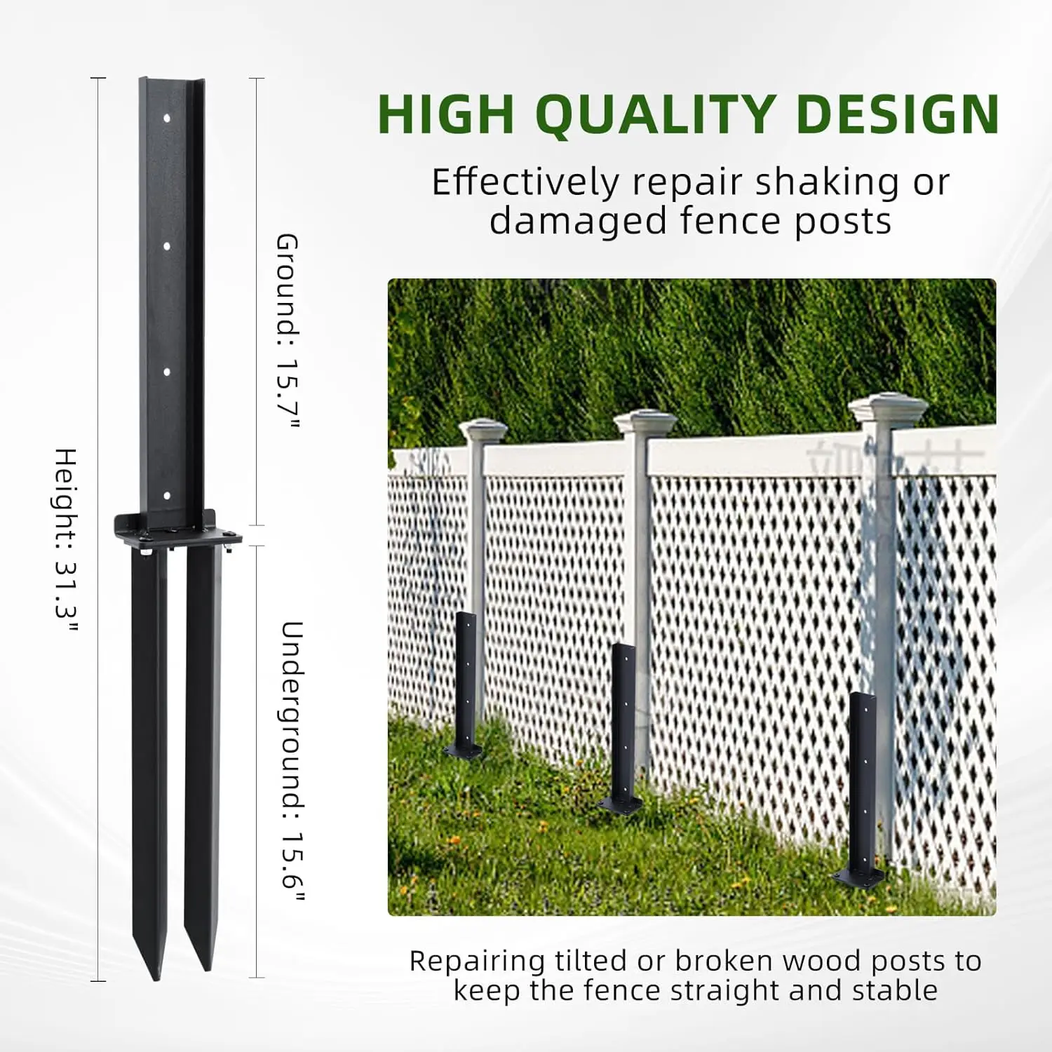 2/4 Pack Fence Post Repair Kit For Fixing Leaning Wooden Post Tilted/Broken Posts Steel Fence Anchoring Stakes Post Repair Kit