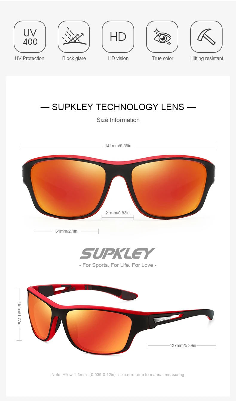 Supkley Männer polarisierte bunte Sonnenbrille Mode Sport Sonnenbrille uv400 Männer Frauen Bergsteiger brille – Detail 4