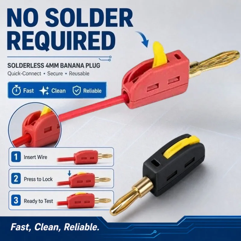 Banana Plug No Solder Quick Connect High Current 4mm Gold-Plated Plug  Quick  No Welding Flame Retardant Terminal Accessories