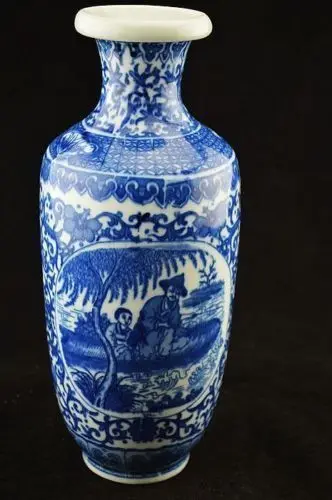 Chinese antique Painting/Blue and white porcelain Qianlong vase