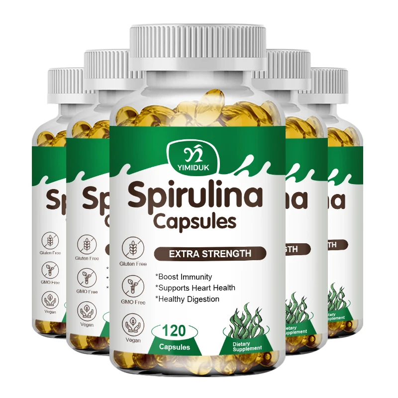 Cápsulas de espirulina verde, supercomida, soporte para el corazón, desintoxicación, espirulina, estearato de magnesio, visión ocular, cerebro, salud del corazón