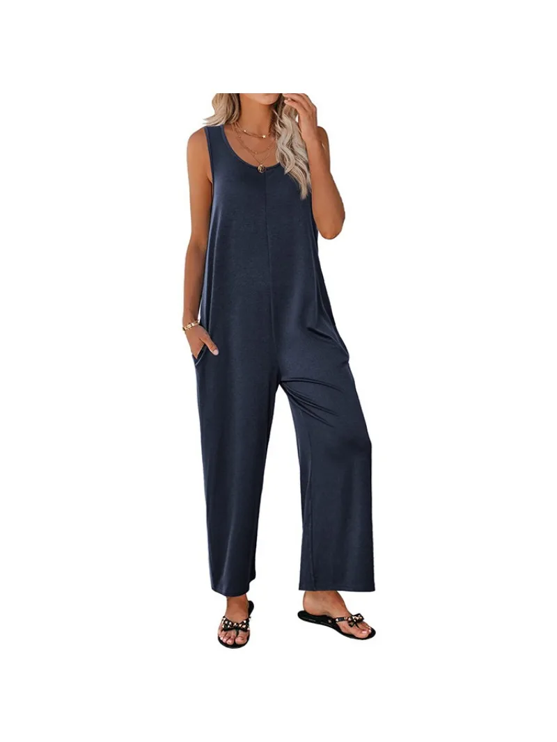 Mono holgado de Color sólido para mujer, ropa informal con tirantes rectos para el hombro, cómoda y fresca, a la moda