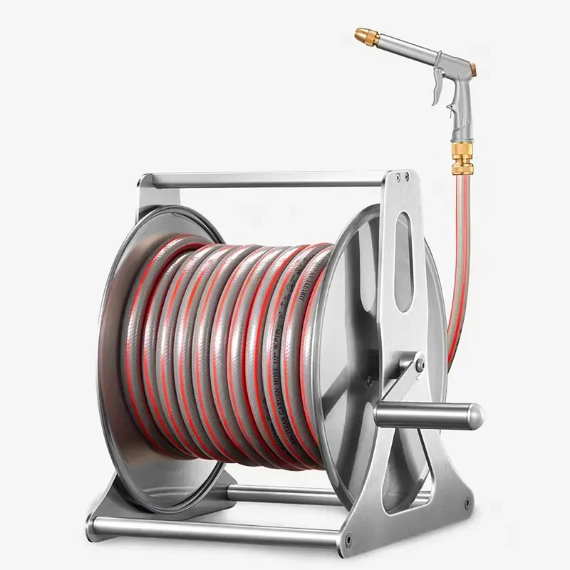 Retractable Garden Hose Reel Cart with Wheels Heavy Duty Water Pipe Storage Bracket for Outdoor Lawn Irrigation 10m to 100m