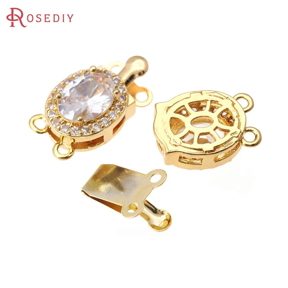 4 Sets 18K Gold Color Brass and Zircon Oval Shape 2 Lines Necklaces Connect Clasps High Quality Diy Jewelry Making Accessories