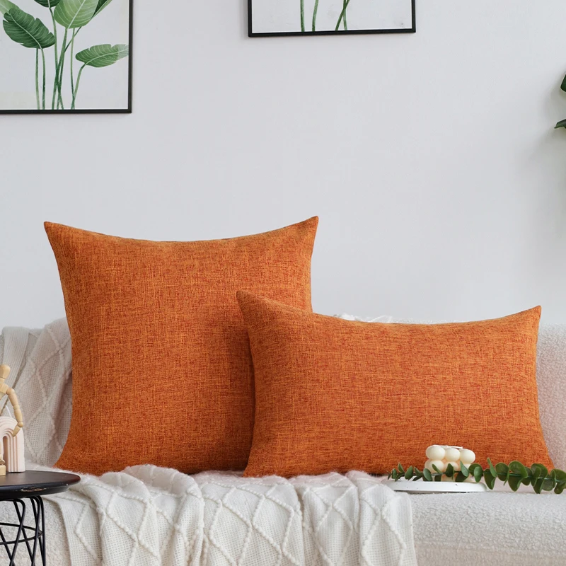 

Orange Cushion Cover Multi-size Linen Solid Color Pillowcase Soft Home Decorative Sofa Customizable Pillow Cover for All Seasons