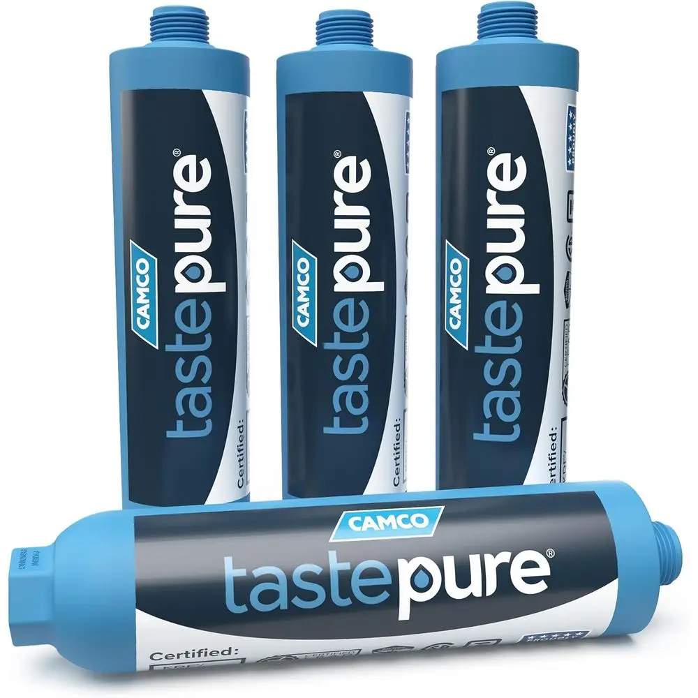 

Inline RV and Camper Water Filter - Reduces Taste, Odor, Chlorine, Sediment - Ideal for RVs, Campers, Boats - 4-Pack