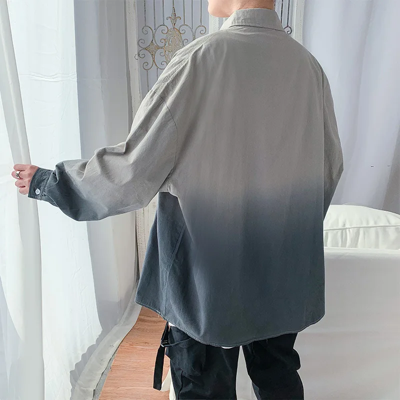 Spring New Shirt Men's Handsome Gradual Change Color Loose Versatile Shirt Hong Kong Style Student Long Sleeve Jacket