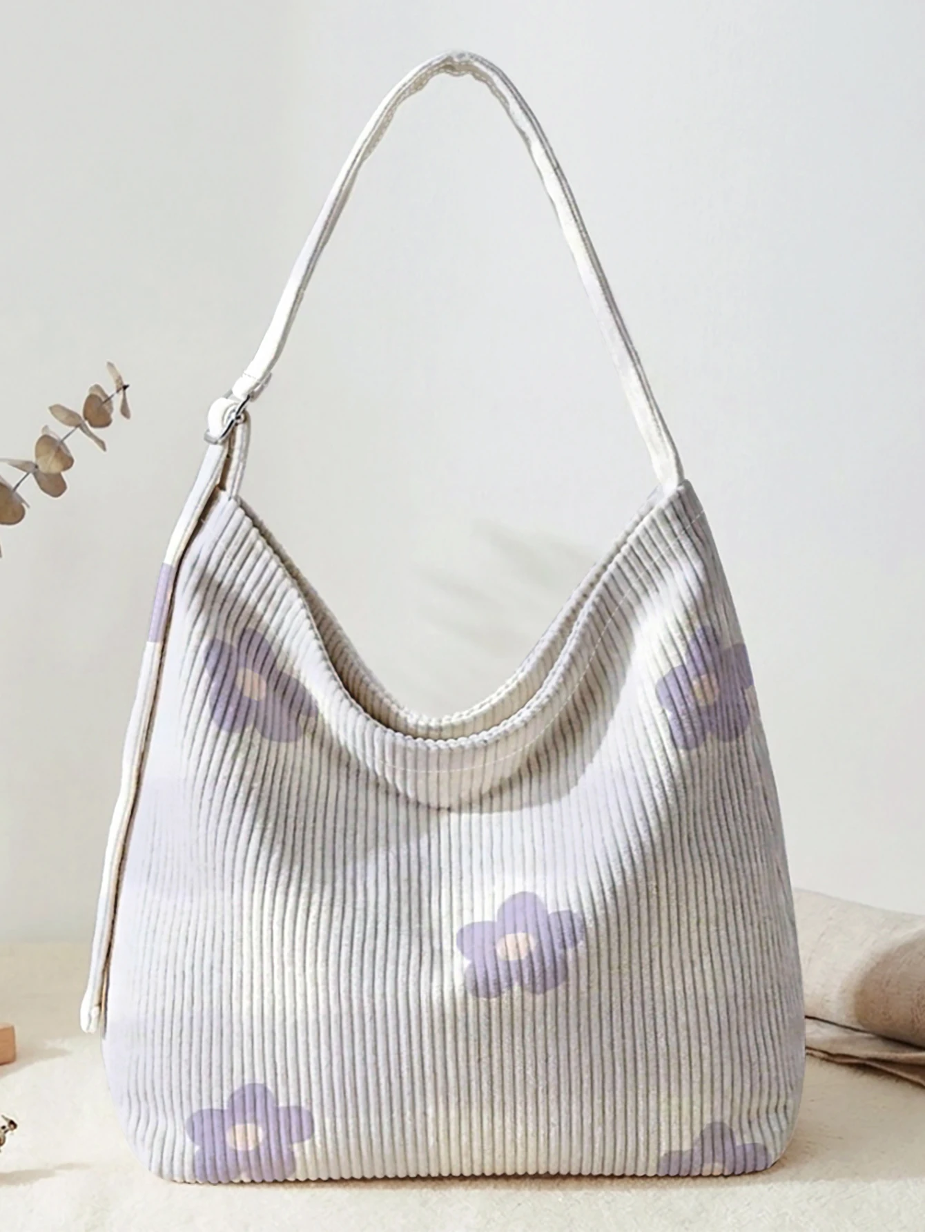 Lavender Flower Print Hobo Bag, Adjustable Strap Large Capacity Shoulder Bag For Work Travel Daily Casual