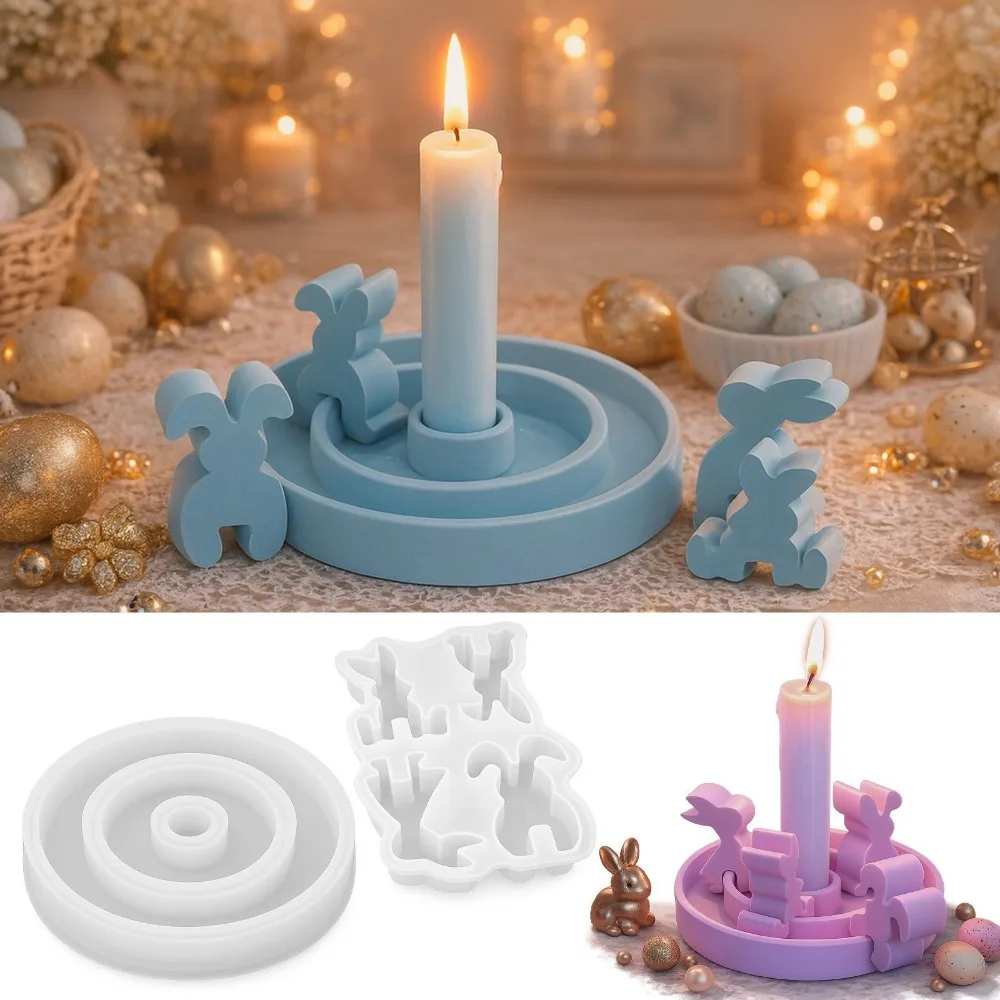 

Easter Rabbits Ornament Silicone Molds DIY 3D Cute Four Patterns Bunnies Candle Holder Tray Plaster Cement Mould UV Resin Mold