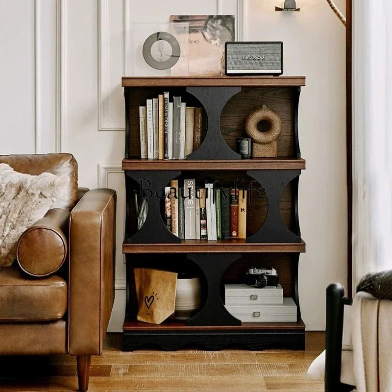 

Retro Solid Wood Bookcase Living Room Display Storage High-End French Mid-Ancient Entrance Cabinet Locker