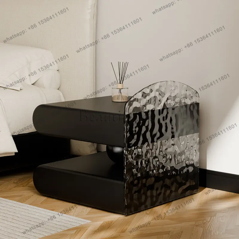 

Italian minimalist solid wood bedside table suspended light luxury acrylic