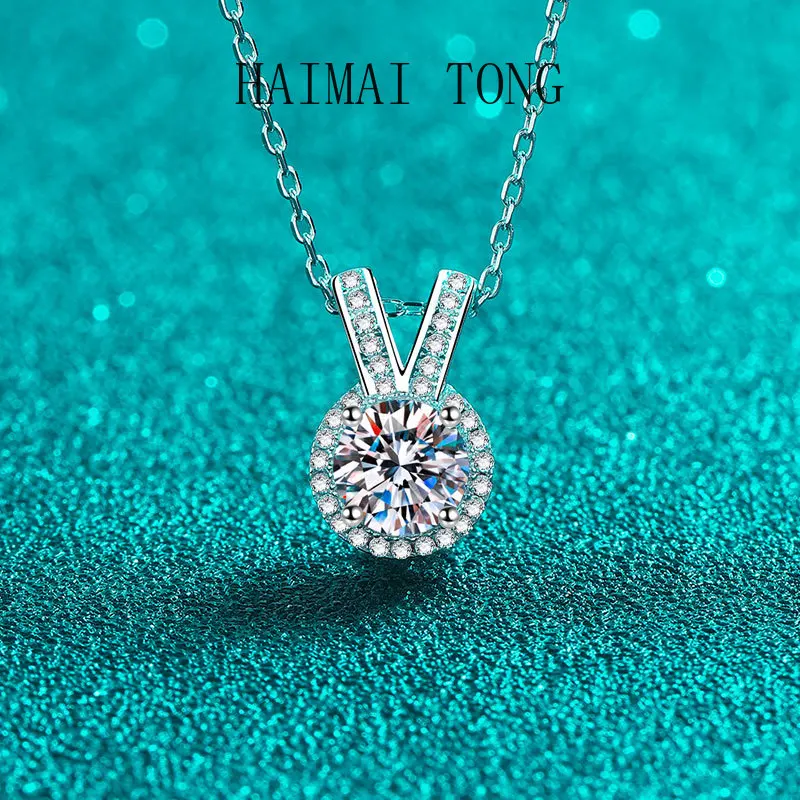 

HAIMAITONG moissanite Diamond Pt950 Platinum Necklace with Sweet Bunny Ears Pendant for Daily Casual Wear