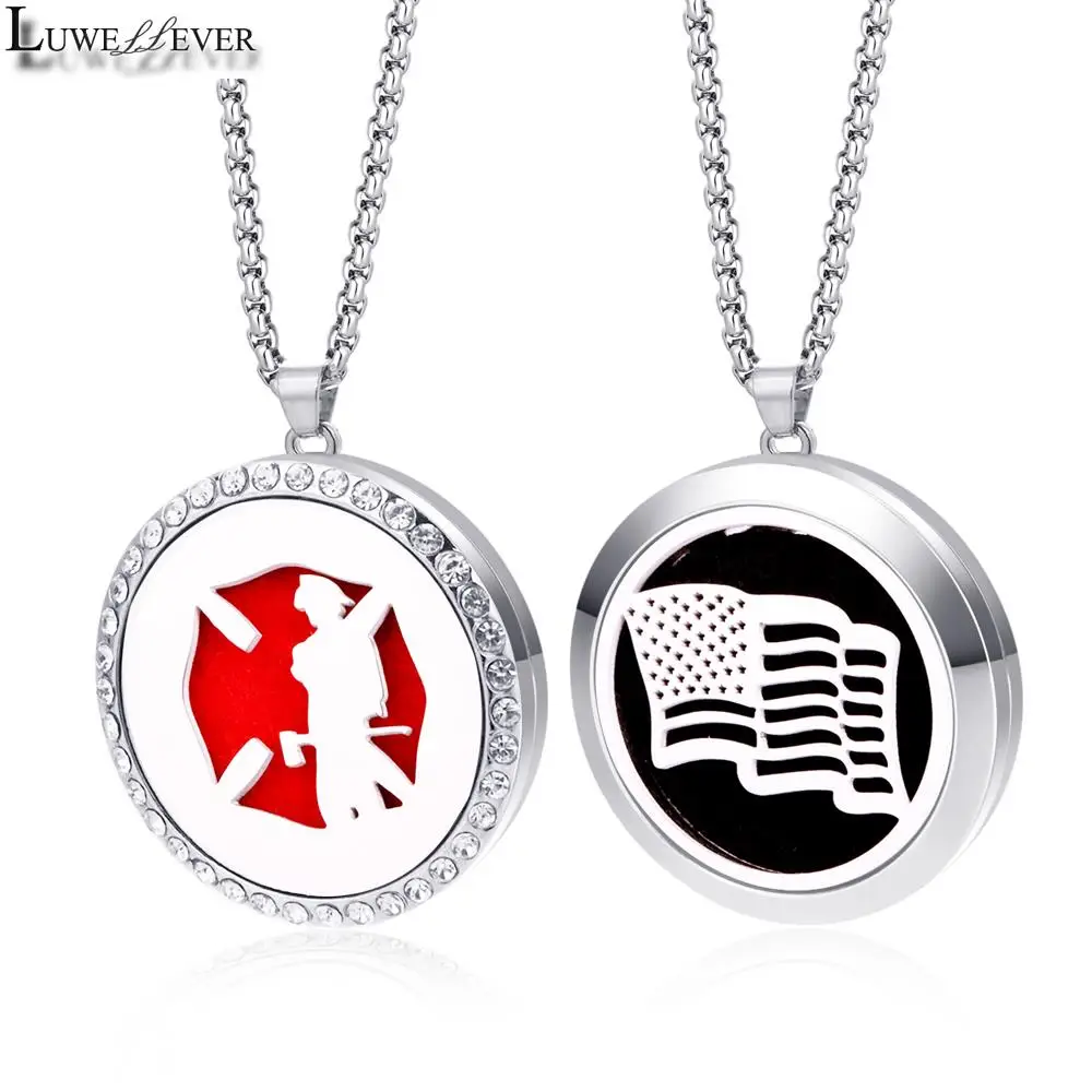 Alloy & Stainless Steel American Flag Occupation Air Freshener Perfume Oil Diffuser 30mm Locket Jewelry Pendant Necklace