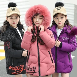 3-12Years Teenager Winter Keep Warm Girls Jacket Letter Long Style Hooded Windbreaker Coat For Kids Children Christmas Outerwear