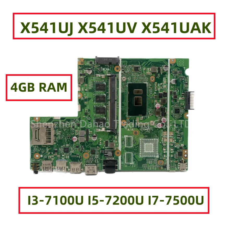 

For Asus X541UJ X541UV X541UAK X541UQ X541U X541UA Laptop Motherboard With Core I3-7100U I5-7200U I7-7500U 4GB RAM
