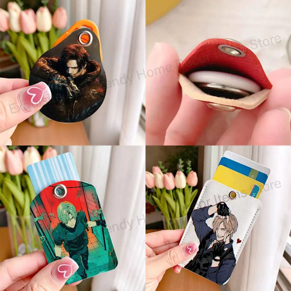 R-Resident E-Evil Leon S Kennedy Premium PU Leather Card For Air Tag for Daily Use Holder Card Case with Metal Carabiner
