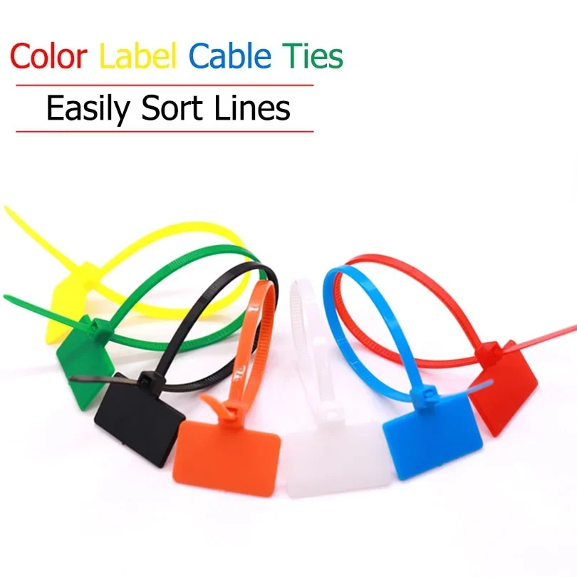 50pcs 4*150mm Nylon Cable Ties Tag Labels Plastic Loop  Markers   Self-locking Zip