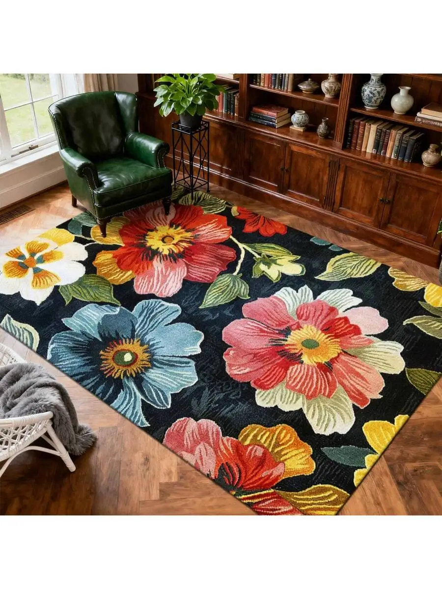 

Colorful Floral Pattern Printed Large Area Rug For Living Room Bedroom Indoor Use