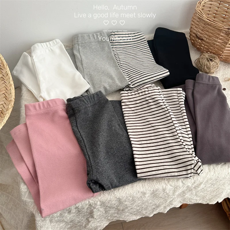 

2025 Autumn New Product Kids Hanfuru Thick Bottom Pants Striped Pants Girls Elastic Pants Boutique Clothing Minimalist Style