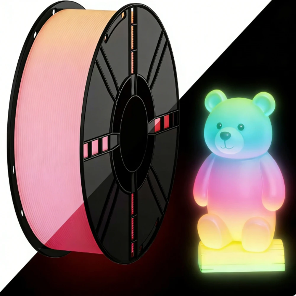 Multicolor Glow-in-the-Dark PLA Filament Rainbow Gradient Color Change 3D Printer Filament 1kg Spool for DIY Crafts And Modeling