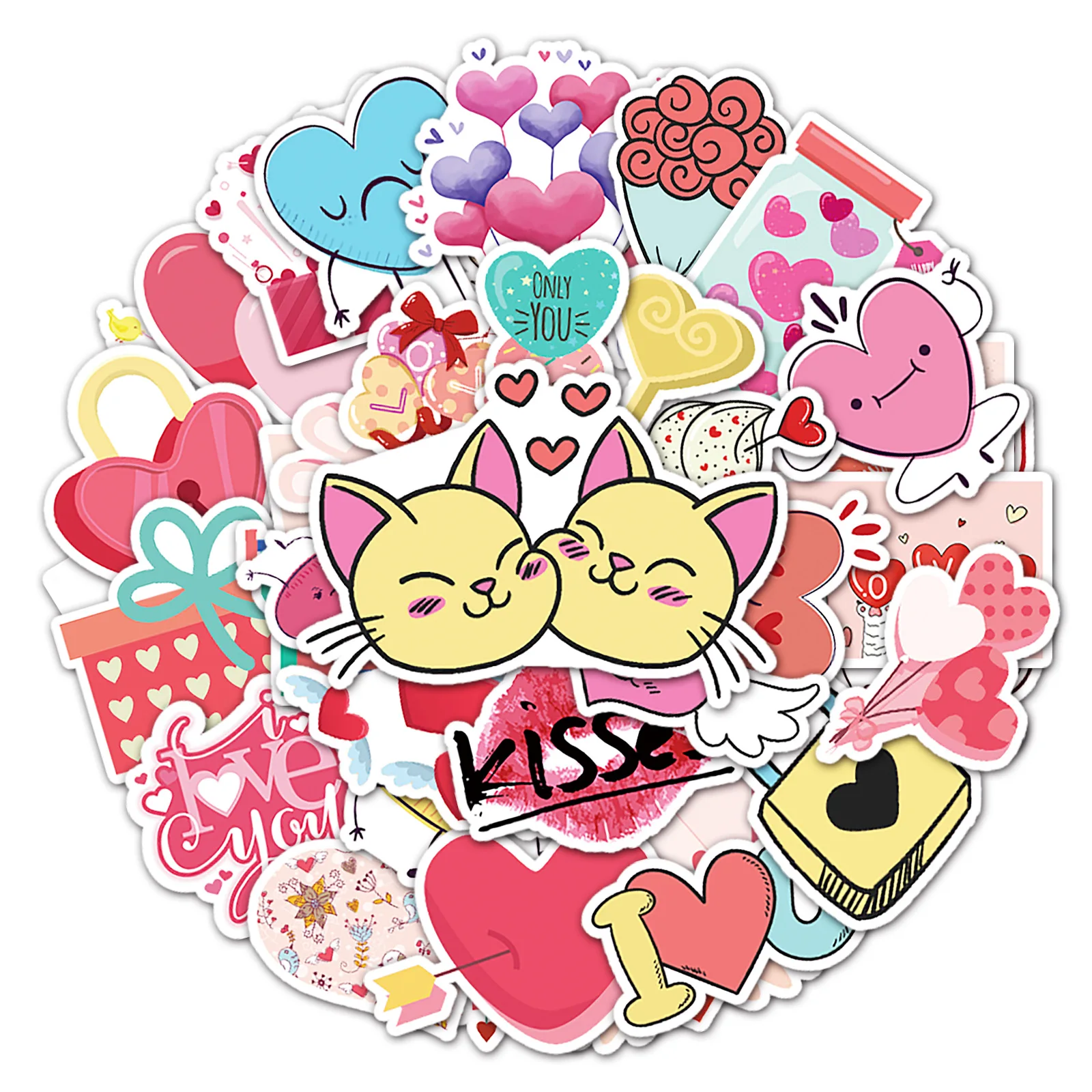 50pcs Valentine'S Day Graffiti Stickers Cartoon Cross-Border Stickers Diy Skateboard Water Cup Luggage Stickers Waterproof Set