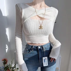 Knitted twisted hollow long sleeved top for women's fashion, casual, slim fit bottom for women   YL22460SK