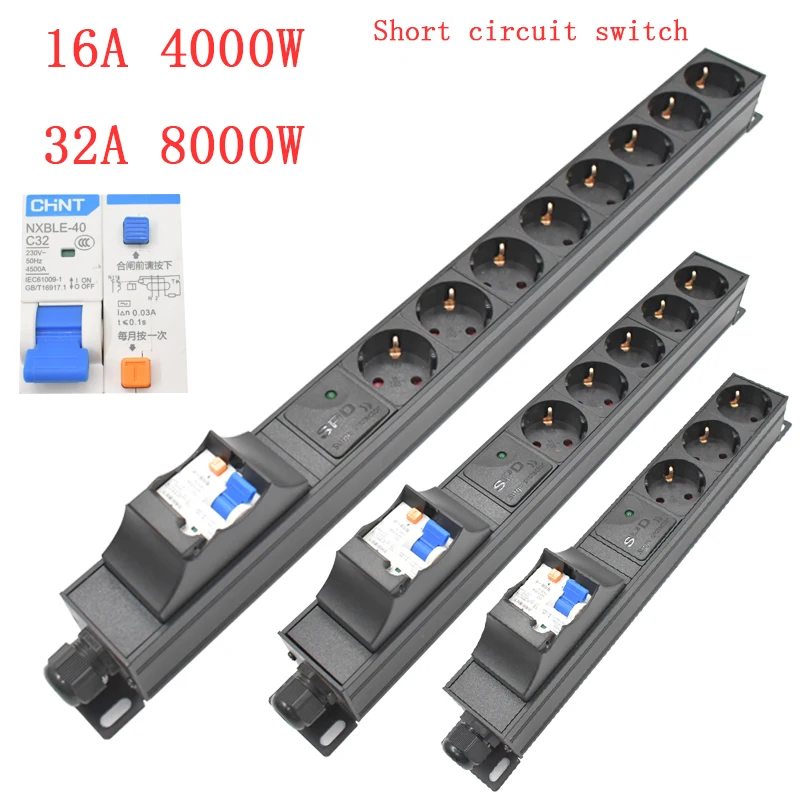 

PDU power strip Short circuit switch 4000W/8000W EU Germany output socket Surge protection