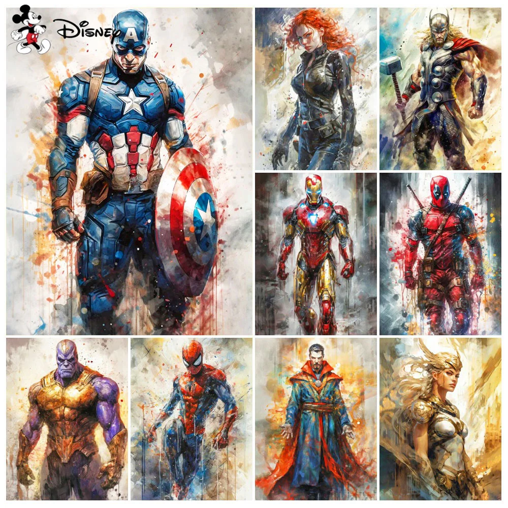 Disney-pintura de diamante artesanal, Marvel, Iron Man, Viuda Negra, mosaico de diamantes redondo completo, retrato de Capitán América, decoración del hogar