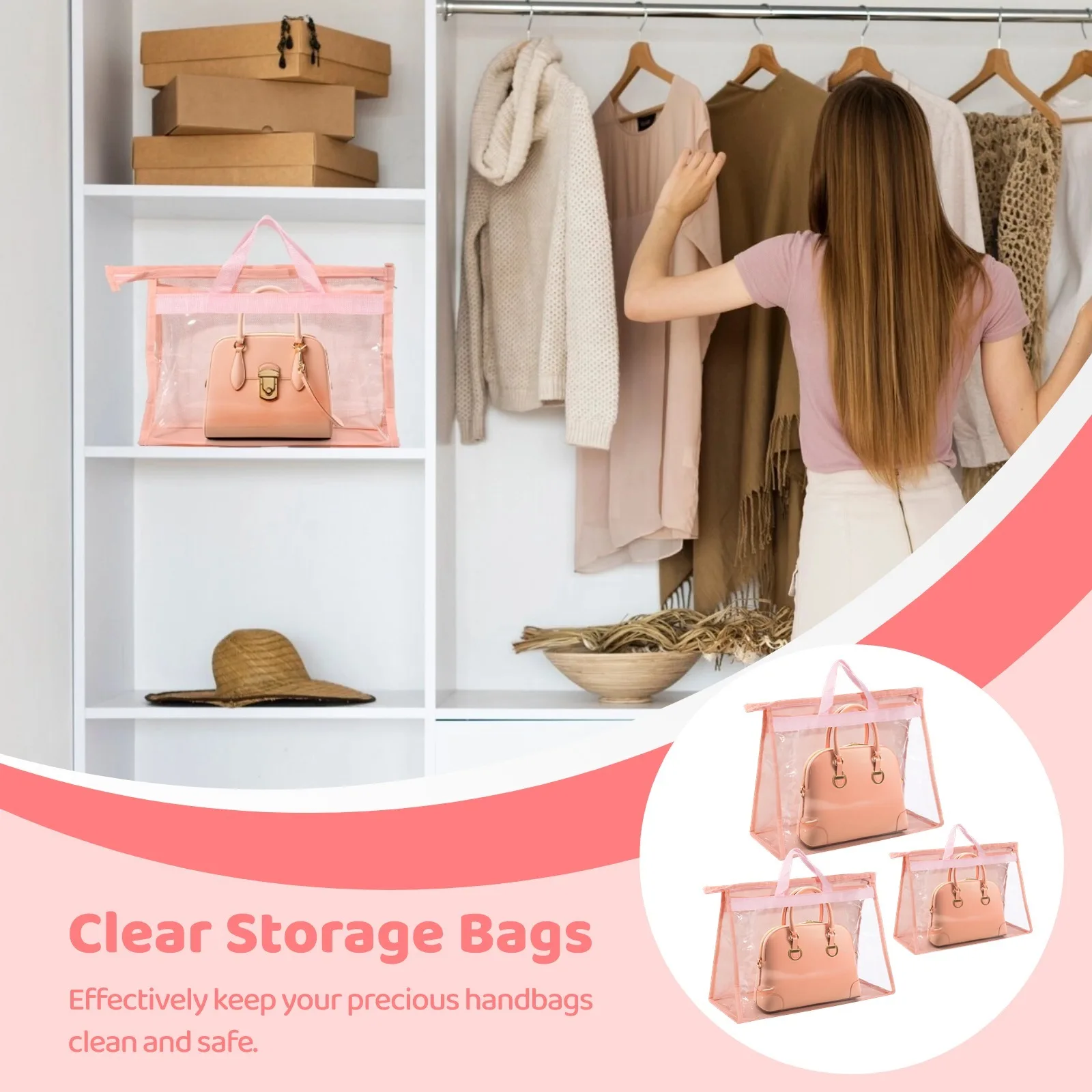 15Pcs Dust Bags For Handbags Storage Bags Dust Cover Purse Organizers With Zippers Handles Portable Hanging Handbag Protectors