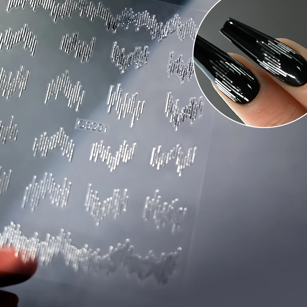 

300 шт., глянцевые светоотражающие линии, наклейки для ногтей, 3D серебряные сверкающие наклейки