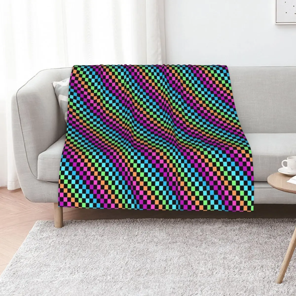 

Rainbow Checkered Pattern Throw Blanket Cute Plaid blankets and throws for winter Sofa Quilt Blankets
