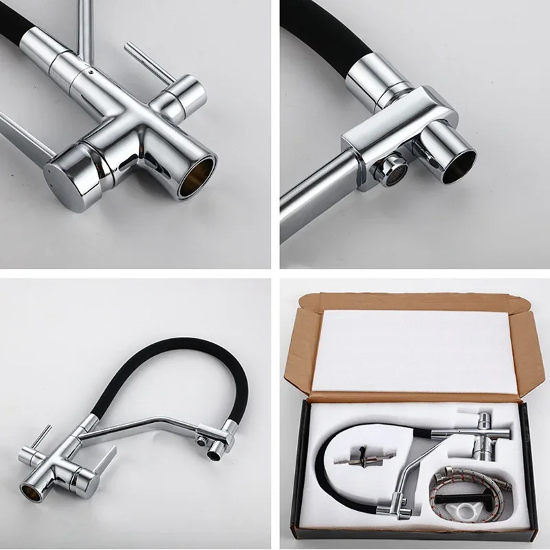 Bateria kuchenna ciepła i zimna woda, bezpośredni dopływ wody do picia, obrotowa bateria z podwójną głowicą.