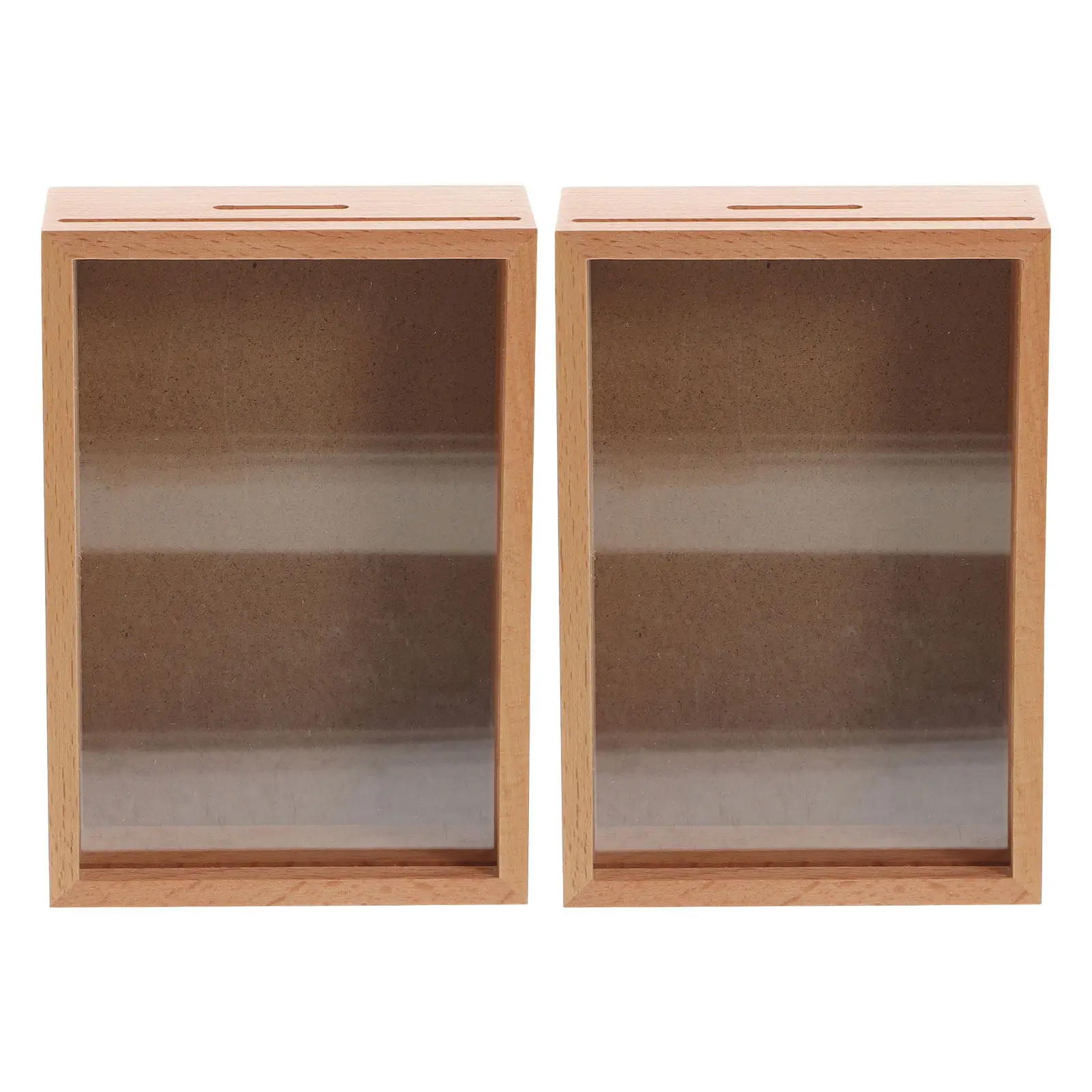 

2Pcs Wooden Money Saving Box Kids Piggy Bank Picture Frame DIY Travel Fund Card Display Case Clear Window Shadow Box with Slot