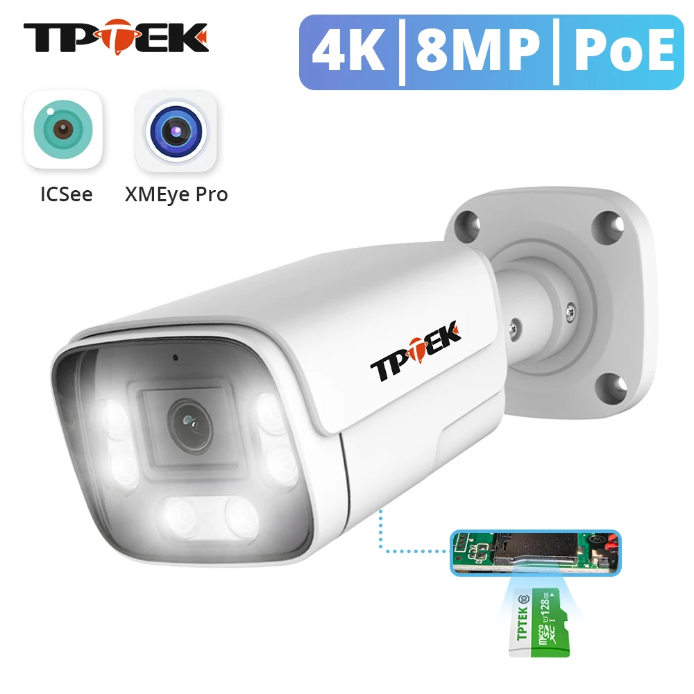 4K 8MP PoE Video Surveillance IP Camera 5MP Two Way Audio Support TF Card Security IP66 Outdoor Camera NVR System iCSee XMEye