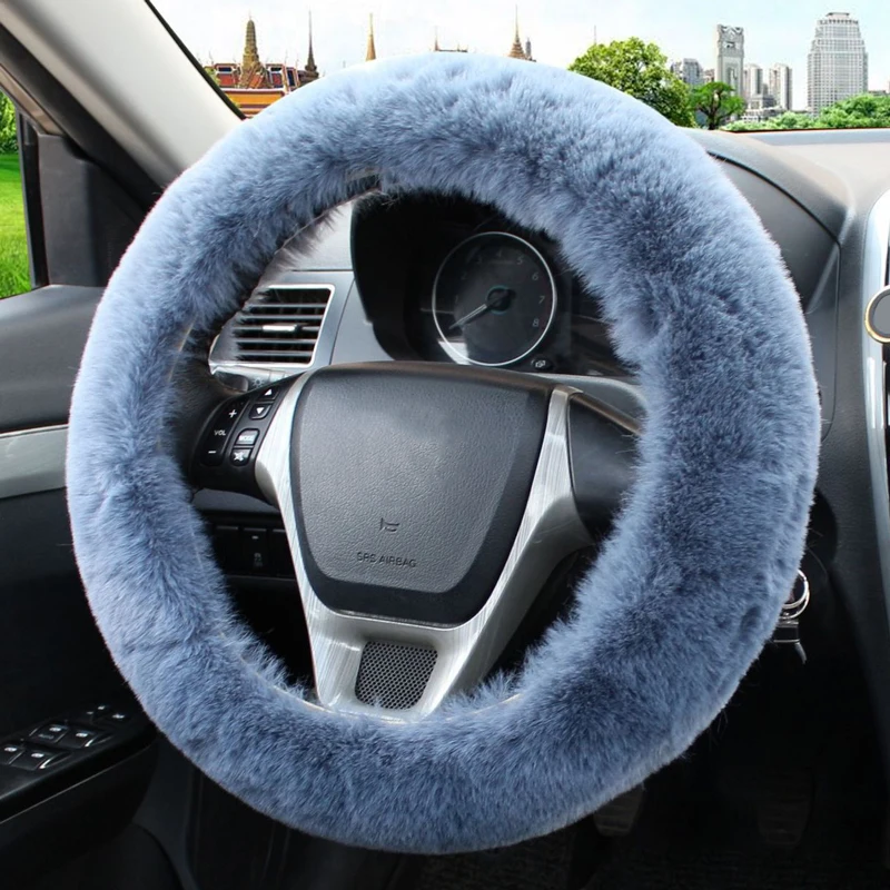 Universal 36-39cm Car Steering Wheel Cover Winter Fluffy Rabbit Hair Cover For Steering Wheel Heating Hands Car Steering Wrap