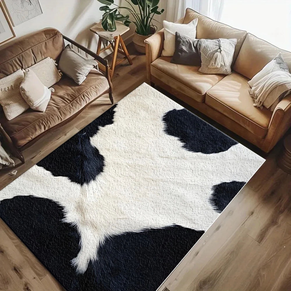 พรมปูพื้นลายหนังวัวสีดำขาว ลาย - Cowhide Rug Faux บทวิจารณ์และราคา